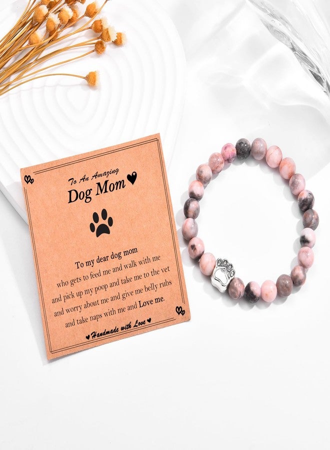 FIEEFX Dog Mom Gifts for Women as Birthday Christmas Stocking Valentines Mothers Day Easter Basket Stuffers, Beaded Paw Bracelet Gifts for Dog Mom Lovers, Pink - Image 4
